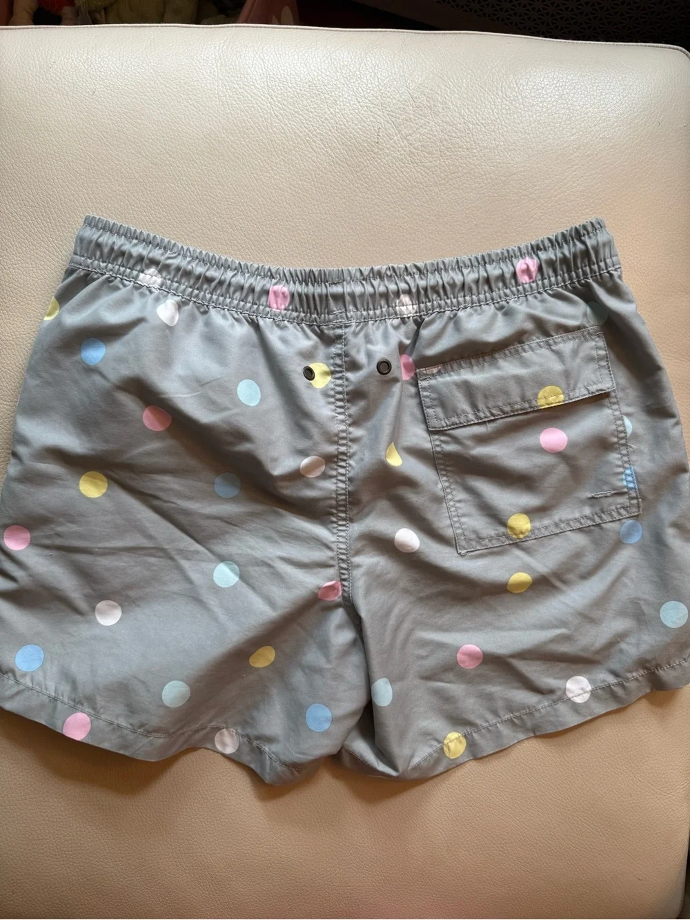Men's Gray Polka Dot Swim Trunks with Pastel Dots